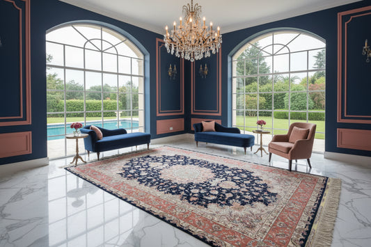 6'7"x10'2" Fine Hand-Knotted Wool & Silk Blend Tabrize Carpet - Area Rug