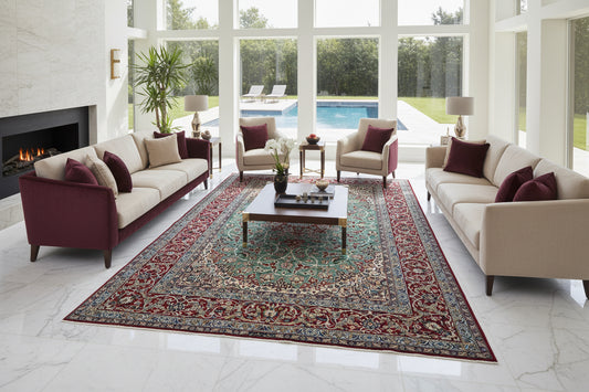 6'9"x10' Extra-Fine Hand-Knotted Wool & Silk Blend Isfahane Area Rug - Signed
