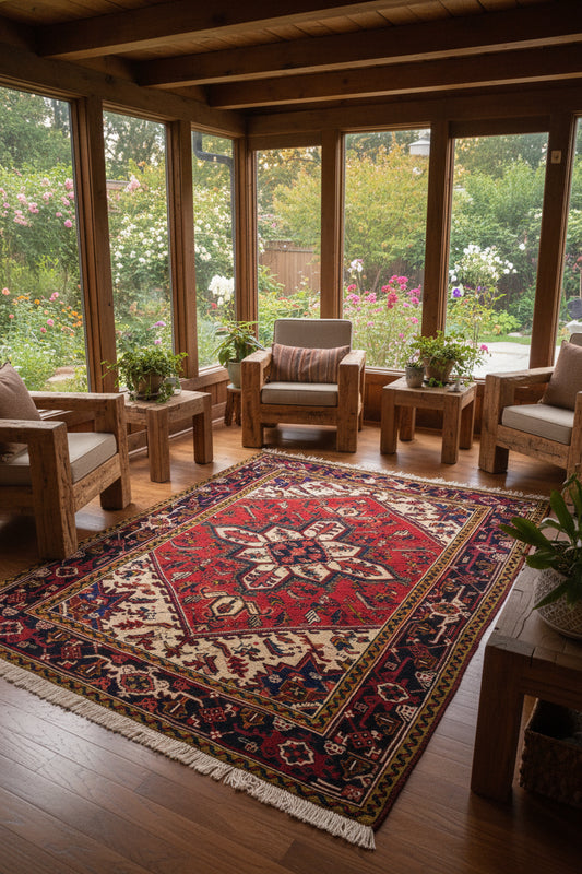 4'0" x 6'1" Hand-Knotted 100% Wool Geometric Persiane Herize Rug