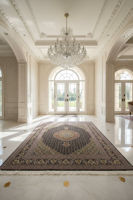 5'x6'5" Fine Hand-Knotted Wool & Silk Blend Tabrize Mahi Carpet - Area Rug