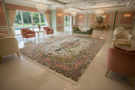 6'8"x10' Very-Fine Hand-Knotted Wool & Silk Blend Tabrize Carpet - Area Rug
