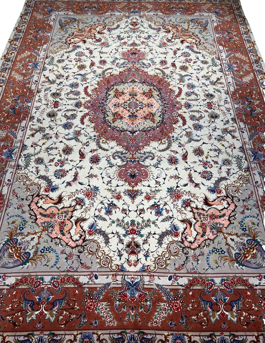 8'1"x11'7" Extra Fine Hand-Knotted Wool & Silk Oriental Rug - Area Carpet