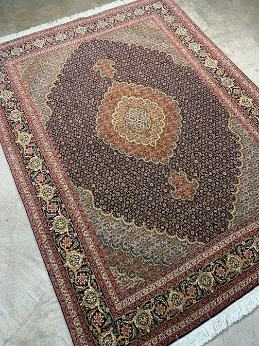 5'x6'7" Fine Hand-Knotted Wool & Silk Blend Tabrize Mahi Carpet - Area Rug