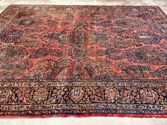 8'11"x11'8" Antique Fine Lamb Wool Sarouke Rug Hand-knotted Carpet