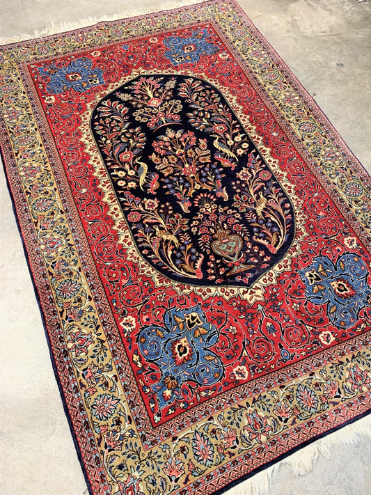 Collector Item - 4'4" x 6'7'' Very Fine Hand-Knotted 100% Wool Kashane Rug