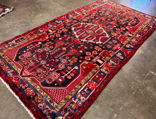 5'0" x 9'5" Hand-Knotted 100% Lamb Wool Pile Hamadane Area Rug- Carpet
