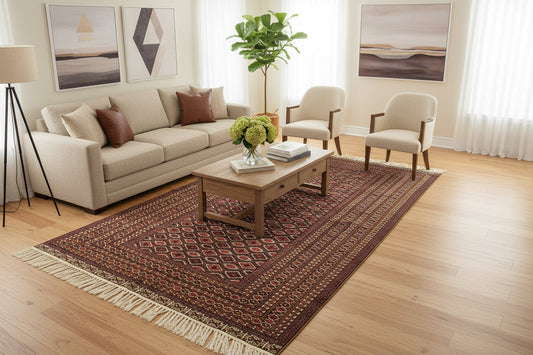 6'3"x9'2" Hand-Knotted 100% Wool Carpet - Bokhara Area Rug