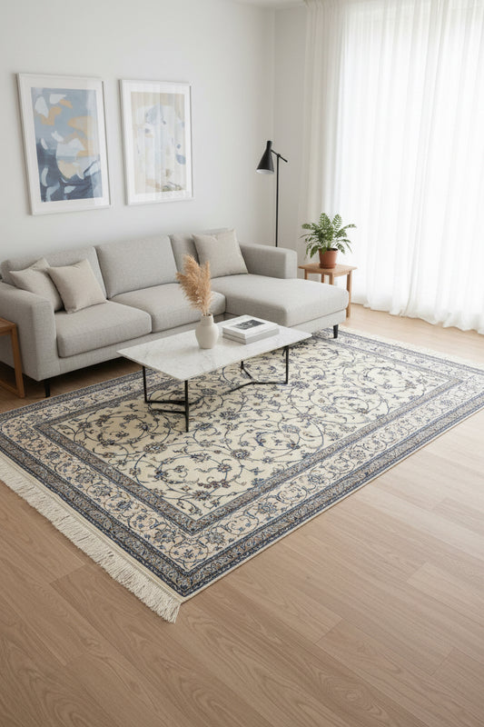 5'1"x8'6" Very Fine Hand-Knotted Wool & Silk Blend Naine Carpet - Area Rug