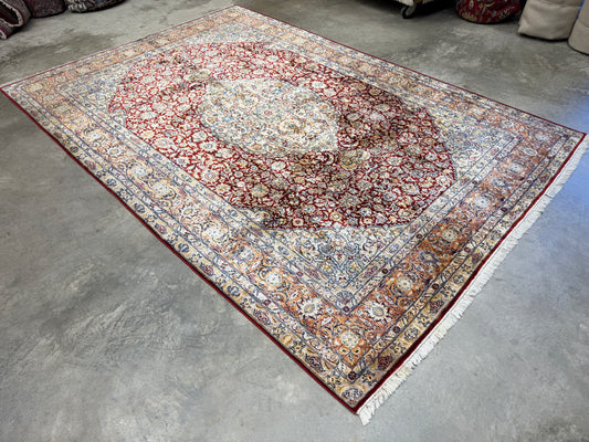 Hand-Knotted 100% Kashmiri Silk Rug - 6’10”x9’11”