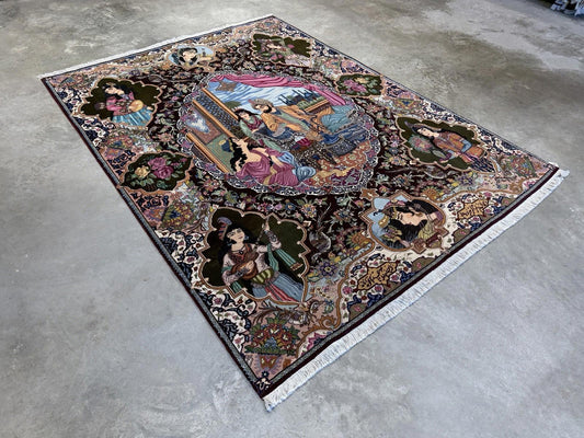 5’7”x7’10” Hand-knotted Pictorial Tabriz Rug