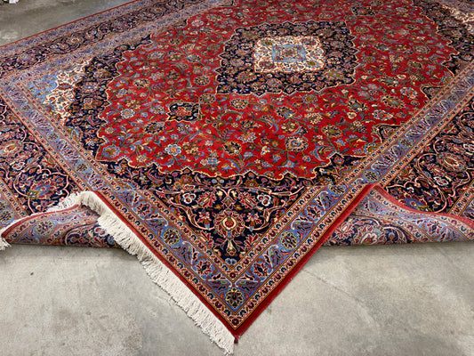 9’11”x13’ Hand-Knotted Signed Persian Kashan Area Rug