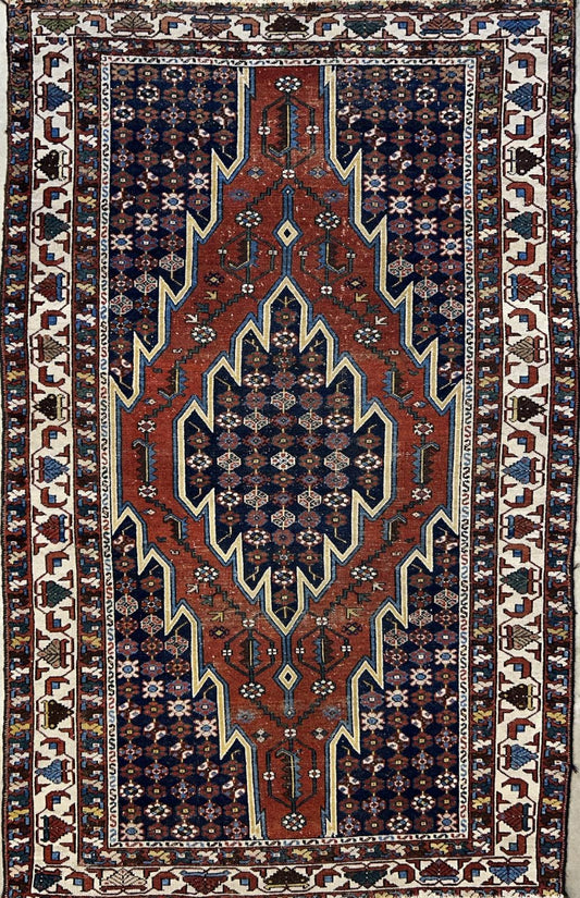 4'3"x6'8" Antique Hand-knotted Wool Qashqaei Area Rug - Handmade 4x6 Carpet