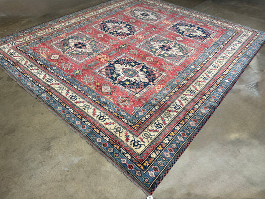 11’x12’3” Hand-Knotted Wool Kazak Area Rug