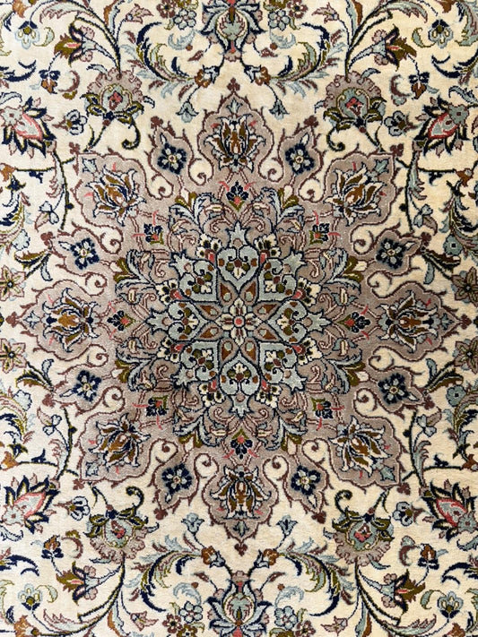 3x5 Luxurious Fine Hand-Knotted 100% Silk Persiane Qume Rug Handmade Beige