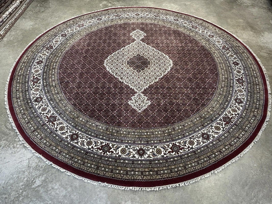10’ Diameter Hand-knotted Wool Round Area Rug - Handmade Carpet 10x10 Burgandy