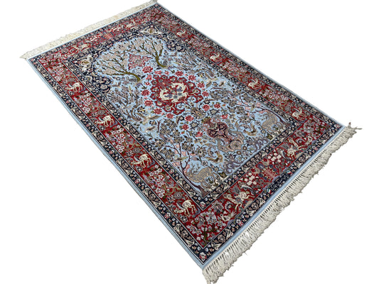 Hand-Knotted Pictorial Persian Isfahan Rug - 3’7”x5’7”