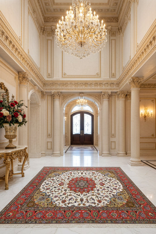 Hand-Knotted 60 Raj Persian Tabriz Rug - 6'9"x8'1"