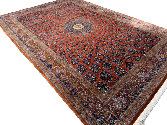 11’3”x16’5” Hand-Knotted 100% Silk Persian Qum Rug - Signed
