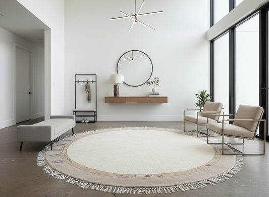 8’ Diameter Hand-Knotted Wool Indian Round Gabbeh Rug - 8x8 Handmade Carpet