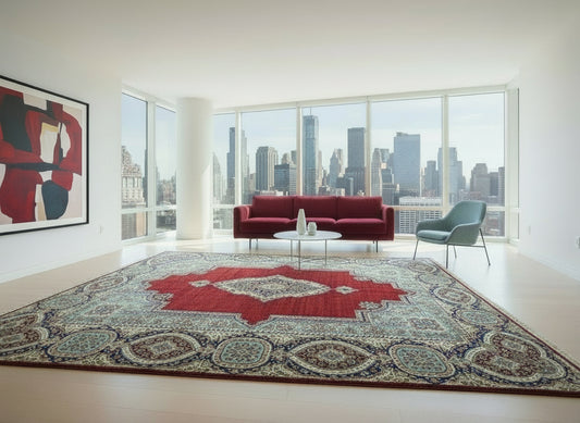 9’10”x14'2" Vintage Hand-Knotted Wool Kerman Persian Rug Red Handmade Carpet