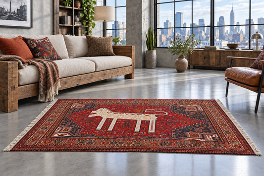 Hand-Knotted Persian Qashqai Gabbeh Rug - 4’6”x6’5”