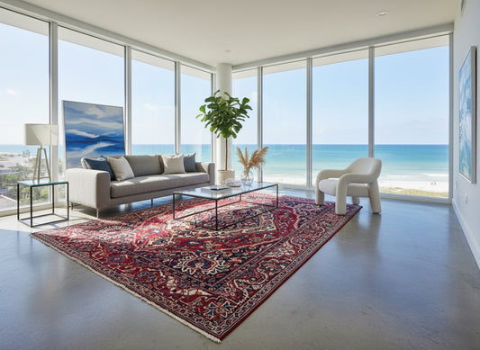 10’1”x12’3” Vintage Hand-Knotted Wool Bakhtiari Persian Rug 10x12 Red Handmade Carpet