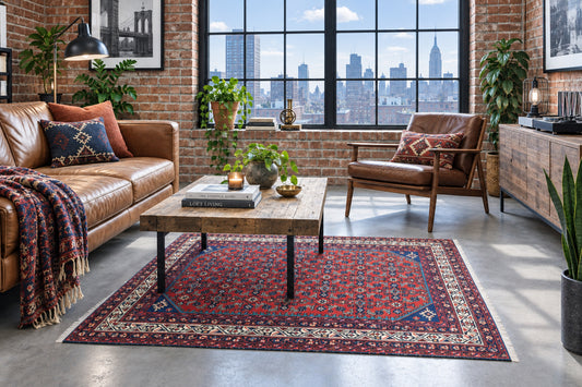 Hand-Knotted Persian Hamadan Rug - 4’4”x6’9”