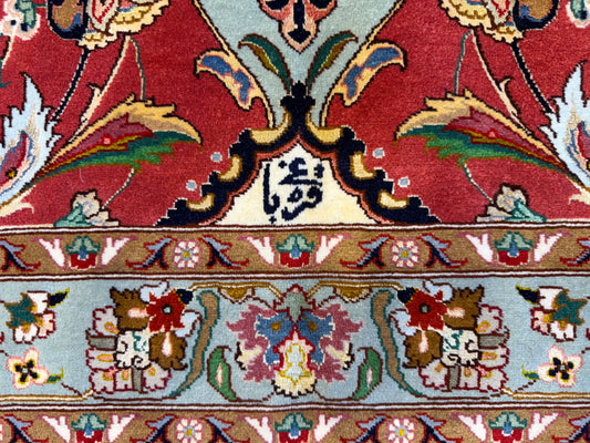 9’8”x13’4” Very Fine Hand-Knotted Persian Tabriz 80 Raj Signed Gharabaghi Area Rug