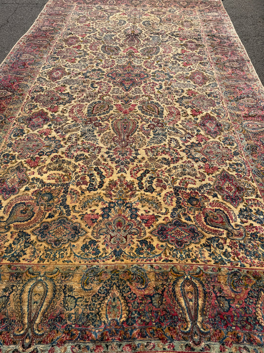 9’10”x17’6” Antique Hand-Knotted Lavar Kerman Persian Area Rug
