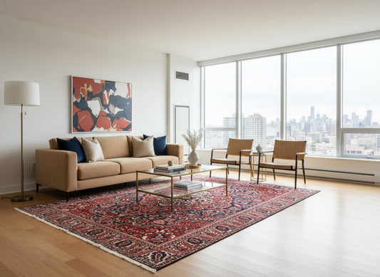 9’3”x11’9” Vintage Hand-Knotted Wool Bakhtiari Persian Rug 9x11 Red Handmade Carpet