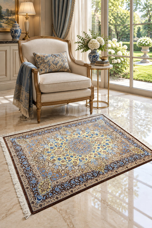 Hand-Knotted Silk Persian Qum Rug - Signed Ahmadi - 3’3”x4’10”