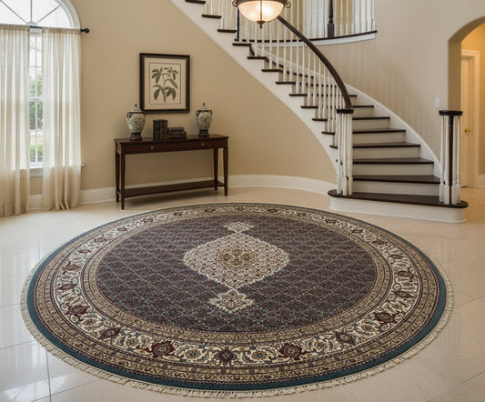8’ Diameter Hand-Knotted Wool Indian Round Mahi Oriental Rug - 8x8 Handmade Carpet