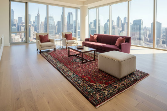 4’10”x10’3” Vintage Hand-Knotted Wool Hamadan Persian Rug 4x10 Red Handmade Tribal Carpet