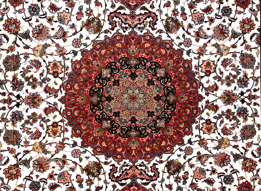 8'3"x11'3" Fine Hand-Knotted Wool & Silk Tabriz Rug