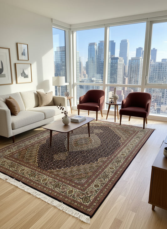 5'x6'9" Fine Hand-Knotted Wool & Silk Blend Tabrize Mahi Carpet - Area Rug