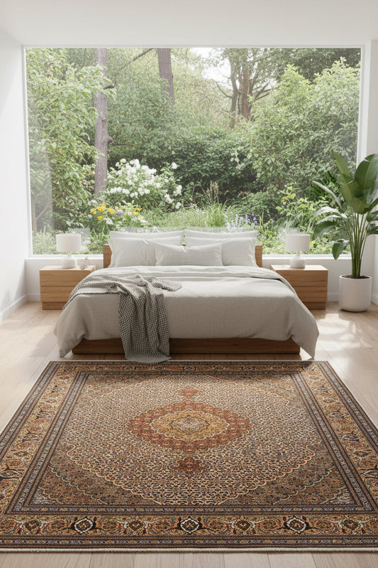 5'x6'4" Fine Hand-Knotted Wool & Silk Blend Tabrize Mahi Carpet - Area Rug