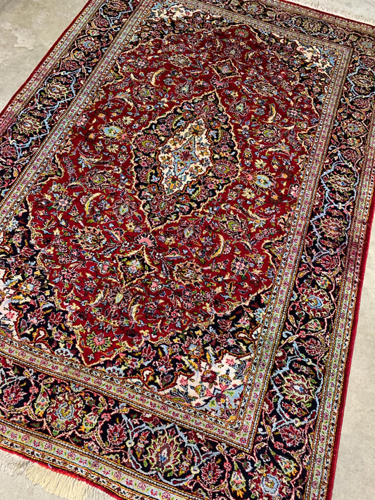 Hand-Knotted 100% Silk Persian Qum Rug- 4'4"x6'6"