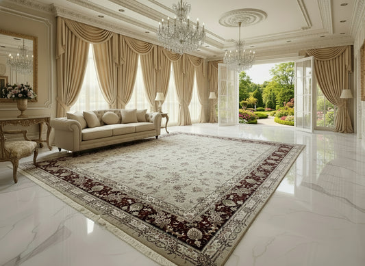 9'x12' Hand-Knotted Wool & Silk Pile Sinopersian Kashan Area Rug