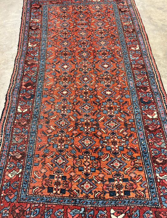 3'4"x6'2" Antique Hand-Knotted 100% Wool Pile Hamadan Area Rug - Carpet