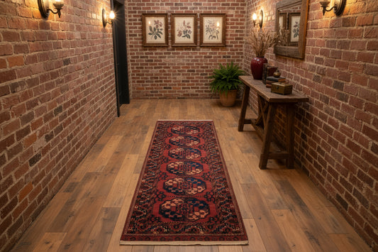 Antique Hand-Knotted Bokhara Ersari Runner - 3'4"x10'5" - bronze orange Terracotta 3x10