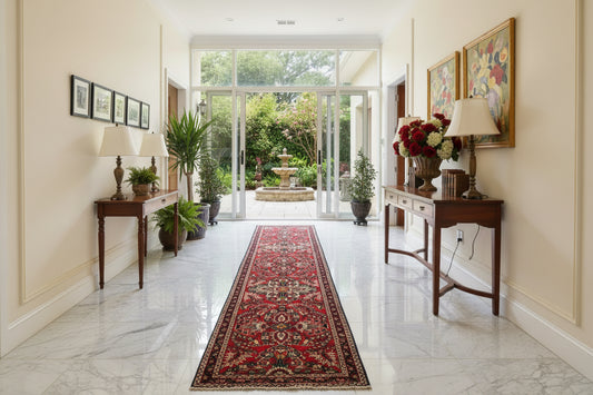 Antique Hand-Knotted Sarouk Runner - 2'7"x16'8" - 3x17 - 2x17 - 3x16 - 2x16 - red orange bronze Terracotta