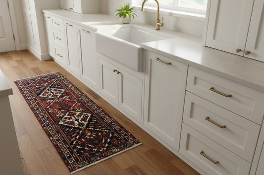 Antique Hand-Knotted Bakhtiari Runner - 3'6"x11'8" - 4x12 - red navy blue