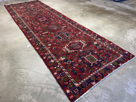 4’3”x14’1” Antique Hand-knotted Wool Herize Runner Rug - Handmade Red 4x14