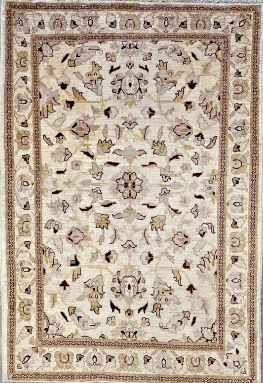 4'3"x6'1" Hand-knotted Wool All-Over Area Rug - Handmade Carpet Beige 4x6