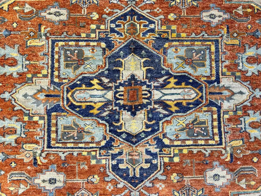 9'x11'10" Handmade 100% Wool Indian Serapi Rug