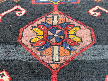 3’11”x13’2” Vintage Hand-Knotted Wool Hamadan Runner