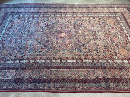 12’11”x21’7” Very Fine Collector Antique Hand-Knotted Signed Persian Kerman Area Rug