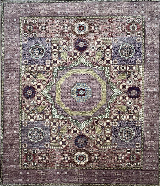 8’5”x9’10” Hand-Knotted Wool Mamluk Medallion Area Rug