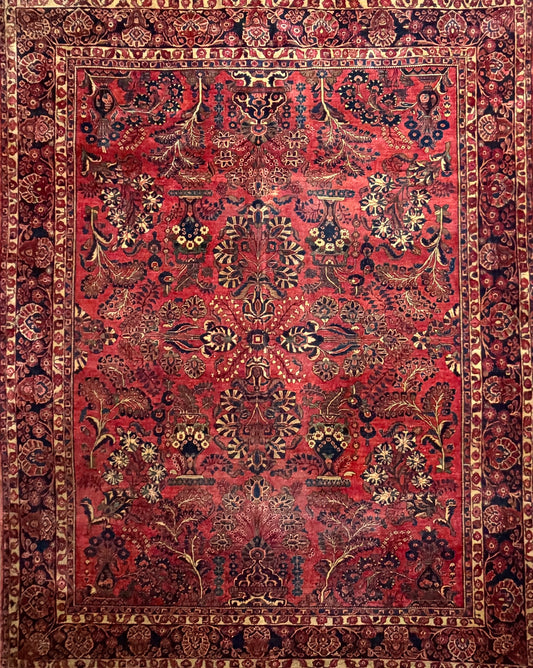 Hand-Knotted Antique Persian Sarouk Rug - 9’x11’7”
