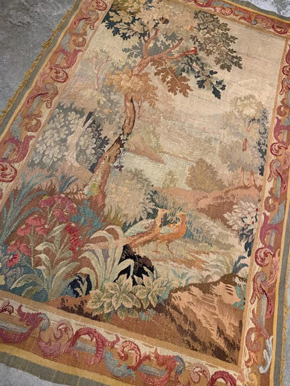 4'x6' Antique Handmade French Aubusson Tapestry